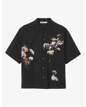 AllSaints Fleur Floral-Print Linen-Blend Shirt - Black