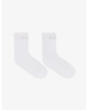 Maje Pearl-Embellished Pointelle-Knit Cotton-Blend Socks - White