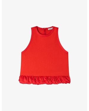 Sandro Bow-Back Ruffle-Hem Cotton Top - Red