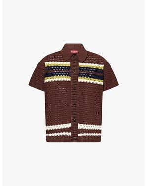 Gucci Stripe-Pattern Short-Sleeve Knitted Cotton Polo Shirt - Brown