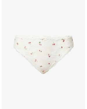 Skims Sheer Floral Stretch-Lace Briefs - White