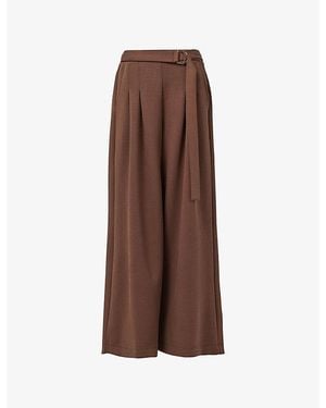 eem Belted Wide-Leg Woven Trousers - Brown
