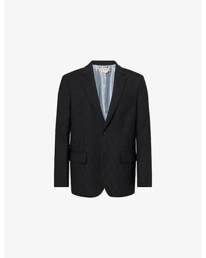 Marni Geometric Jacquard Notch-Lapels Wool Jacket - Black