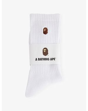 A Bathing Ape One Point Cotton-Blend Crew Socks - White
