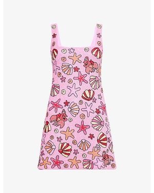 Oceanus Disney X Hand-Beaded Mesh Mini Dress - Pink