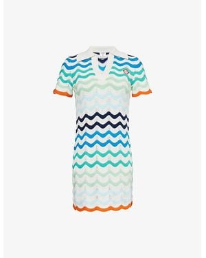 CASABLANCA Wavy Crochet Striped Cotton-Knit Mini Dress - Blue