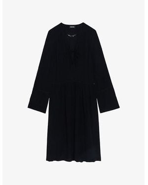 Zadig & Voltaire Rinas V-Neck Woven Midi Dress - Black