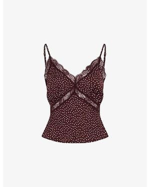 OMNES Tamara Polka-Dot Satin Cami Top - Red