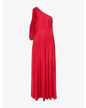 Abadia Gwyneth Asymmetric Wool-Blend Maxi Dress - Red