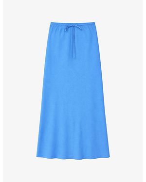Ro&zo Drawstring-Wait Bias-Cut Woven Maxi Skirt - Blue
