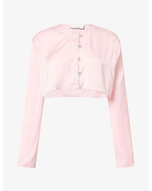 HYPHEN Kenny Cropped Satin Top - Pink
