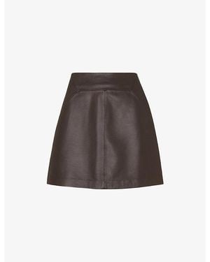 Whistles A-Line High-Rise Leather Mini Skirt - Brown