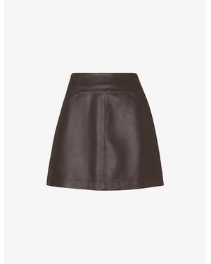 Whistles A-Line High-Rise Leather Mini Skirt - Brown