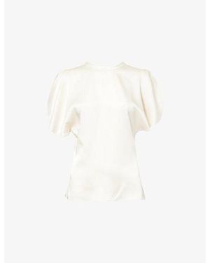Victoria Beckham Bela Open-Sleeve Satin Top - White