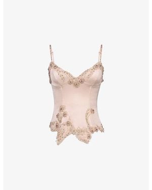 House Of Cb Saloma Bead-Embellished Corset Top Xs (A-C Cup) - Pink