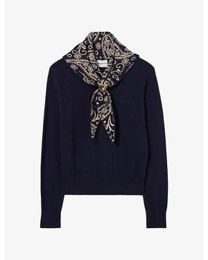 Claudie Pierlot Removable-Scarf Wool And Cashmere-Blend Sweater - Blue