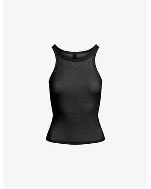 Skims Sheer Rib Cotton-Blend Tank Top - Black