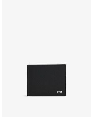 BOSS Logo-Deed Trifold Leather Wallet - Black