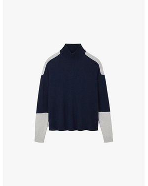 The White Company Funnel-Neck Colour-Block Wool And Cashmere-Blend Jumper - Blue
