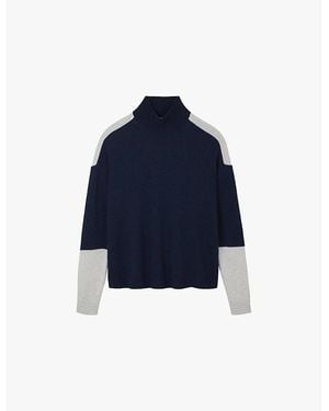 The White Company Funnel-Neck Colour-Block Wool And Cashmere-Blend Jumper - Blue