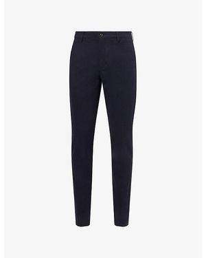 Eleventy Flat-Front Tapered-Leg Cotton Blend Chino Trousers - Blue