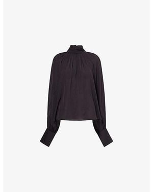 Anine Bing Anne High-Neck Collar Woven Top - Blue
