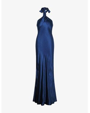 OMNES Arles Halterneck Satin Maxi Dress - Blue