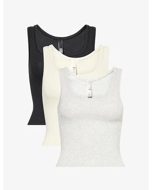 Skims Ribbed Scoop-Neck Pack Of Three Cotton-Jersey Tank Tops - White