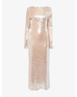 Pretty Lavish Sequin Open-Back Woven Maxi Dress - Natural