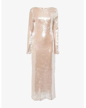 Pretty Lavish Sequin Open-Back Woven Maxi Dress - Natural