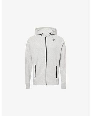 GYMSHARK Interlock Tech Zip-Up Cotton-Jersey Hoody - White