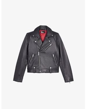 The Kooples Asymmetric-Fastened Lambskin-Leather Biker Jacket - Blue
