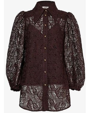 Zimmermann Collar Long Sleeve Lace Blouse - Brown