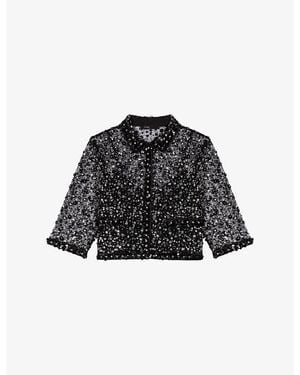 Maje Relaxed-Fit Sequin-Embellished Tulle Shirt - Black