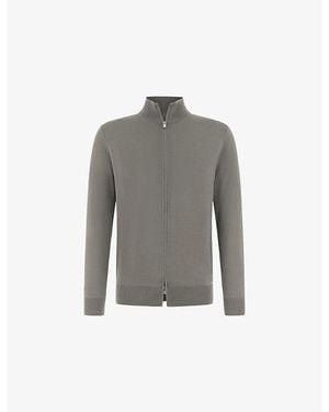 BOGGI Superfine Wool Knit Full-Zip Sweater - Gray