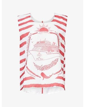 Ara Striped Brand-Print Woven Top - Red