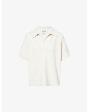Twp Oversized Open-Collar Cashmere Polo Top - White