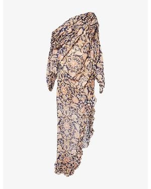 Zimmermann Valiant Asymmetric-Ruffle Woven Maxi Dress - Multicolor