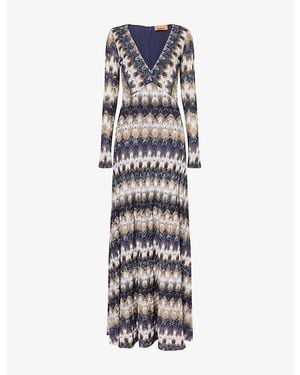 Missoni V-Neck Raschel Knit Maxi Dress - Blue