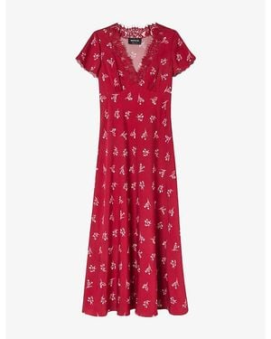 Whistles Lace-Trim Floral-Print Woven Midi Dress - Red