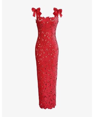 House Of Cb Tiff Velvet Lace Maxi Dress - Red