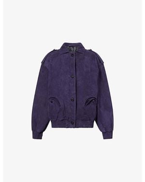 Blazé Milano Charlie Oversized Suede Bomber Jacket - Blue