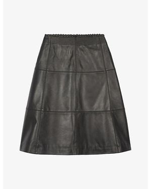 The Kooples High-Rise A-Line Leather Midi Skirt - Grey