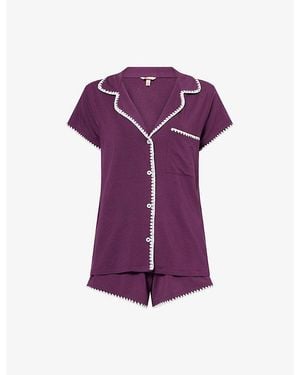 Eberjey Frida Contrast-Piping Stretch-Jersey Pyjamas Set - Purple