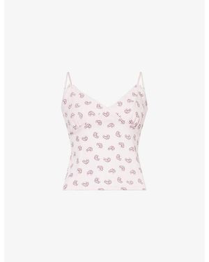 WE Are Tala Sleep Lounge V-Neck Stretch-Cotton Pyjama Vest - Pink
