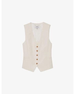 Reiss Malin V-Neck Button-Through Woven Waistcoat - White