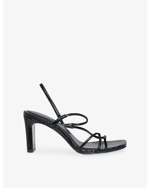 Sandro Faye Snakeskin-Embossed Leather Strappy Sandals - Black