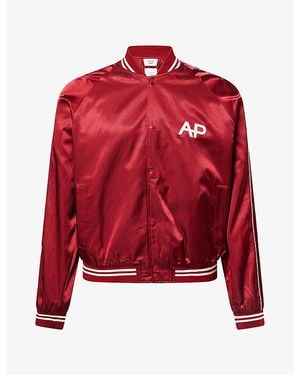 Austin Post Teddy Brand-Print Satin Jacket - Red