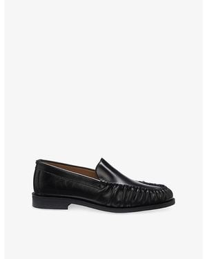 BOSS Ruched Leather Moccasins - Black