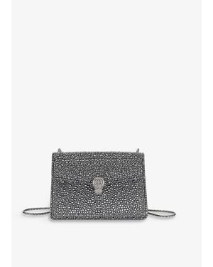 BVLGARI Serpenti Forever Crystal-embellished Suede Crossbody Bag - Grey